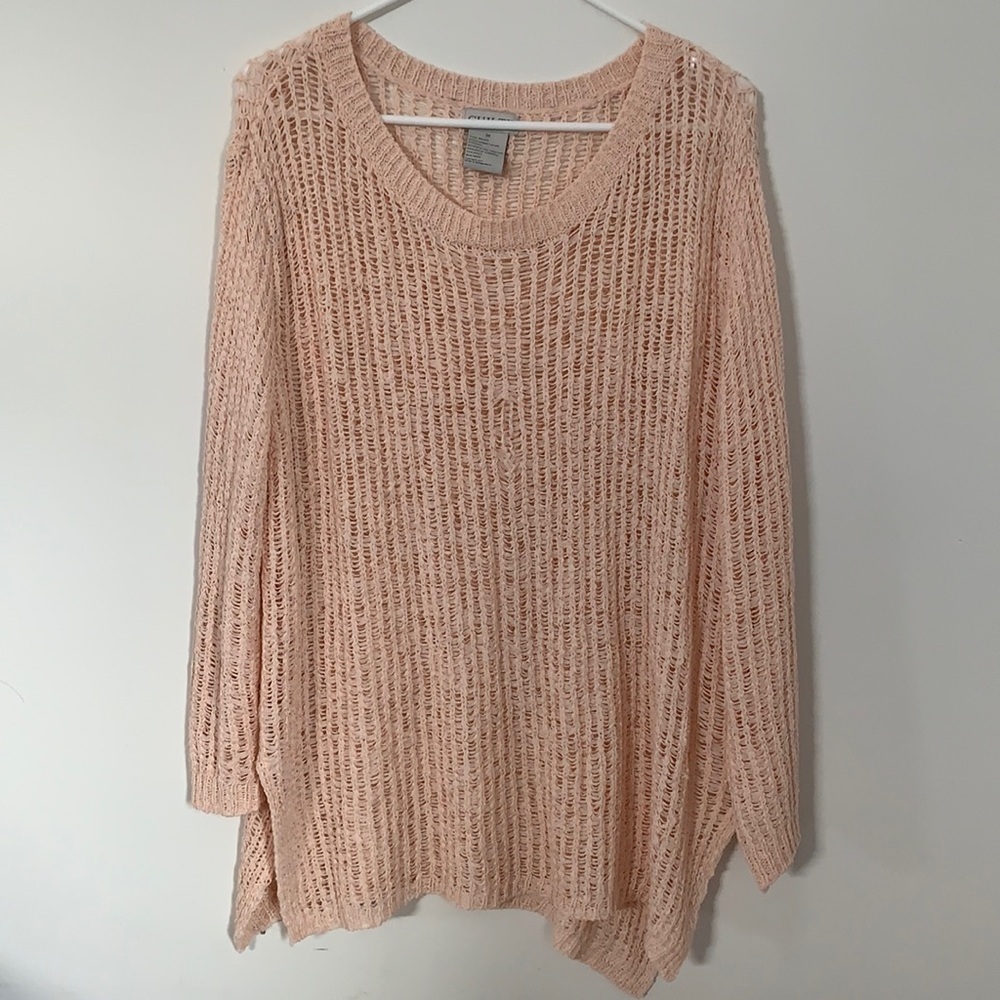 BLUSH PINK CROCHETED LONG SLEEVE TOPS WOMEN SIZE 3X